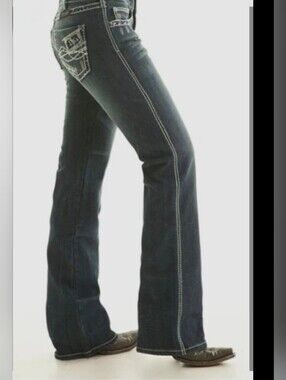 Cowgirl Tuff Angie Dark Blue Bootcut Jeans - Bling Pockets